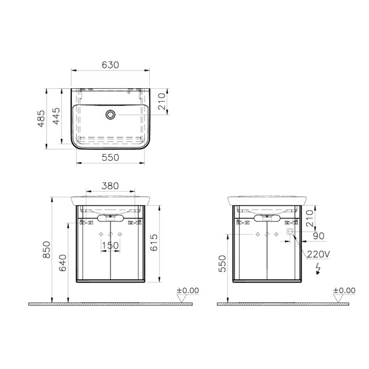 Vitra Sento 2 Door Wall Hung Washbasin Unit 650mm and Basin - Anthracite