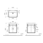 Vitra Sento 2 Door Wall Hung Washbasin Unit 650mm and Basin - Anthracite - Technical drawing