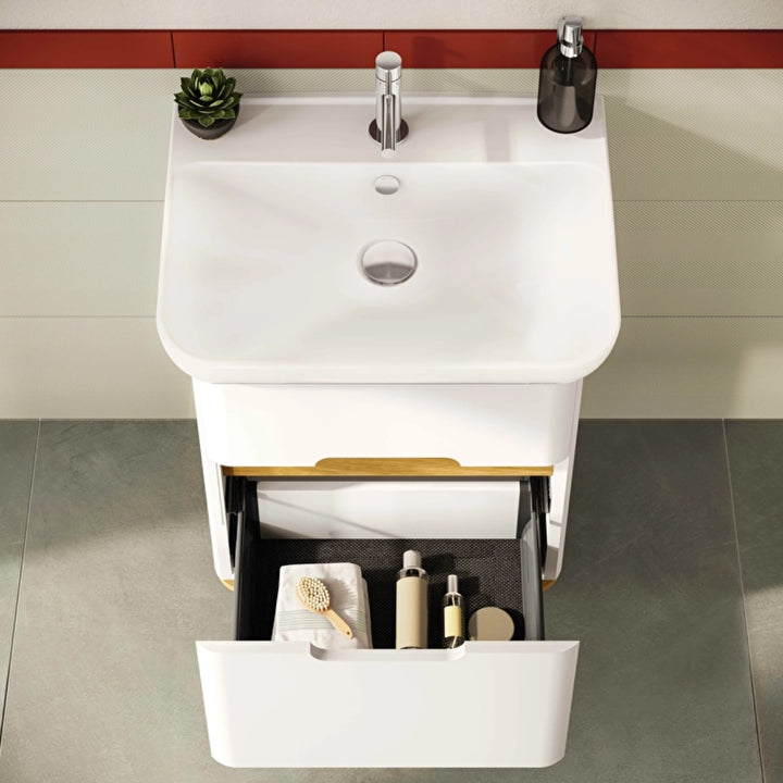 Vitra Sento 650mm Wall Hung 2 Drawer Washbasin Unit inc Basin - White