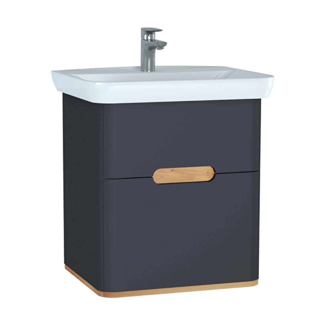 Vitra Sento 650mm Wall Hung 2 Drawer Washbasin Unit inc Basin - Anthracite