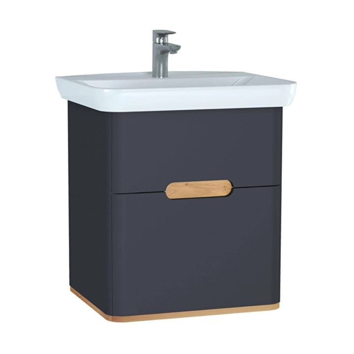 Vitra Sento 650mm Wall Hung 2 Drawer Washbasin Unit inc Basin - Anthracite