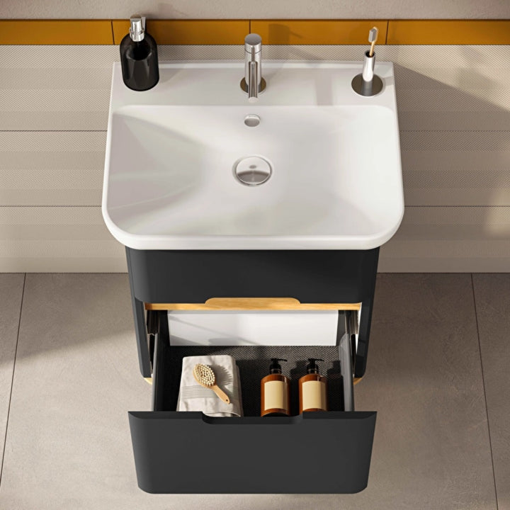 Vitra Sento 650mm Wall Hung 2 Drawer Washbasin Unit inc Basin - Anthracite
