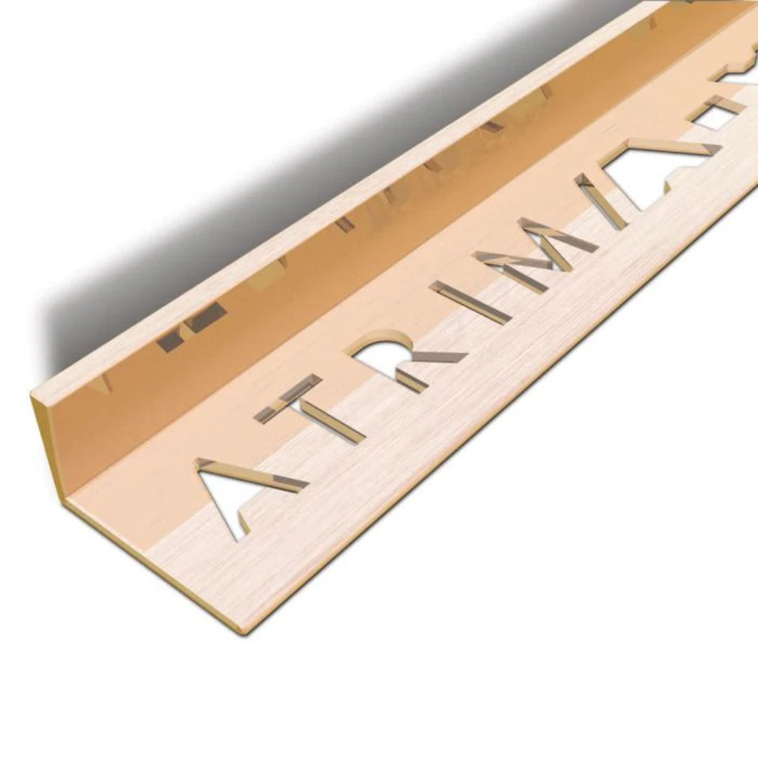 Atrim 10mm straight edge aluminium tile trim in brushed copper effect, 2.5m long, designed to protect exposed tile edges and create a warm, professional finish for 10mm tiles.