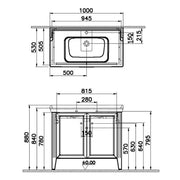 Vitra Valarte 1000mm Floor Standing 2 Door Washbasin Unit inc Basin - Grey - Technical drawing