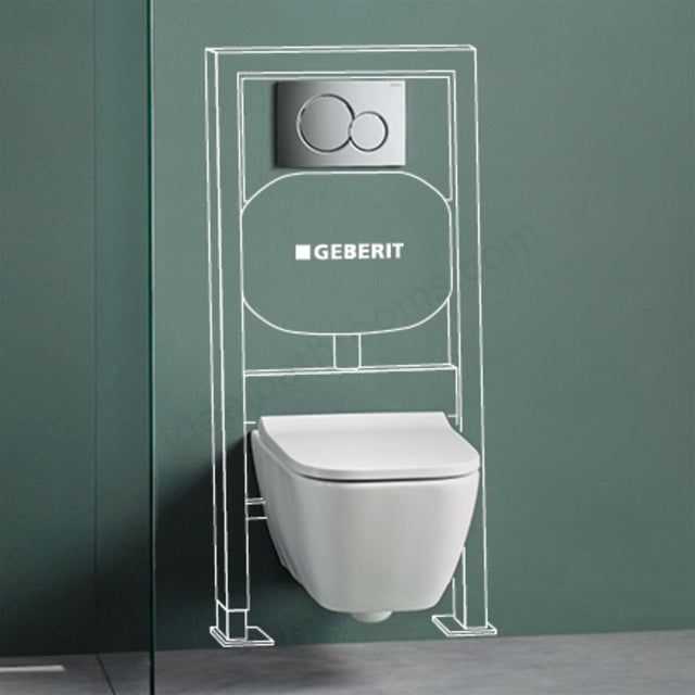 Geberit Wall-Hung 4-in-1 Sigma Frame, Flush Plate, Smyle Rimless Pan & Soft Close Seat Pack