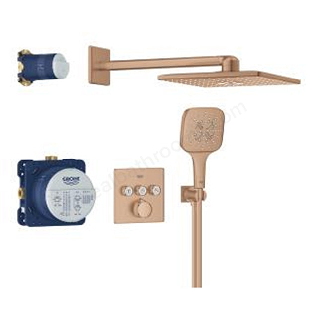 Grohe Grohtherm SmartControl Square Concealed 3 Function Shower System 310 - Brushed Warm Sunset