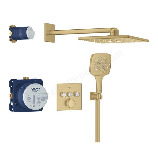 Grohe Grohtherm SmartControl Square Concealed 3 Function Shower System 310 - Brushed Cool Sunrise