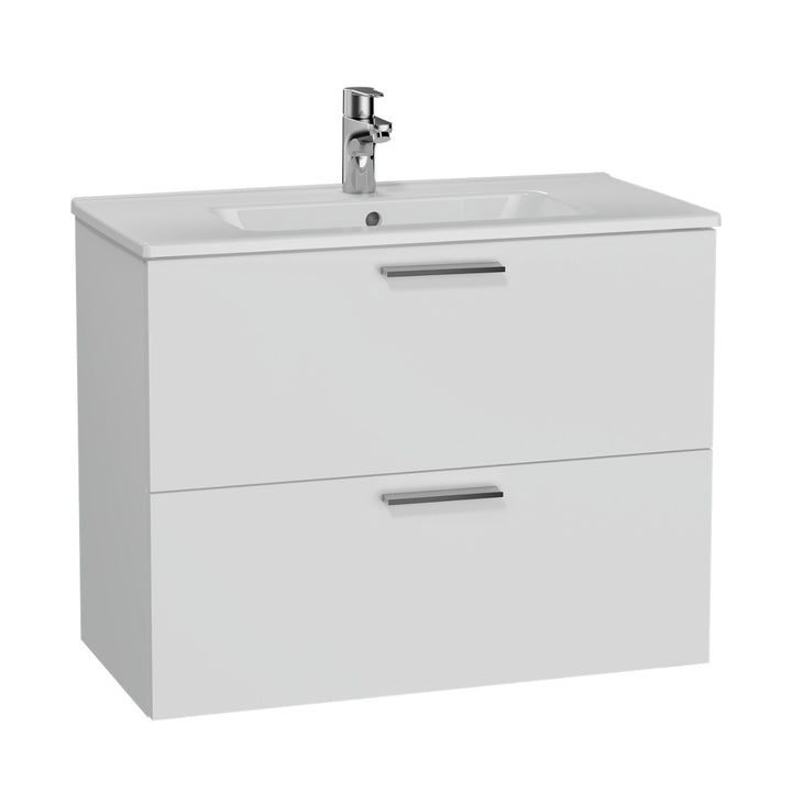 Vitra Mia 800mm Wall Hung 2 Drawer Washbasin Unit inc Basin - Gloss White