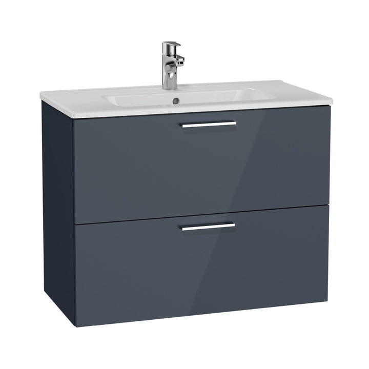 Vitra Mia 800mm Wall Hung 2 Drawer Washbasin Unit inc Basin - Anthracite