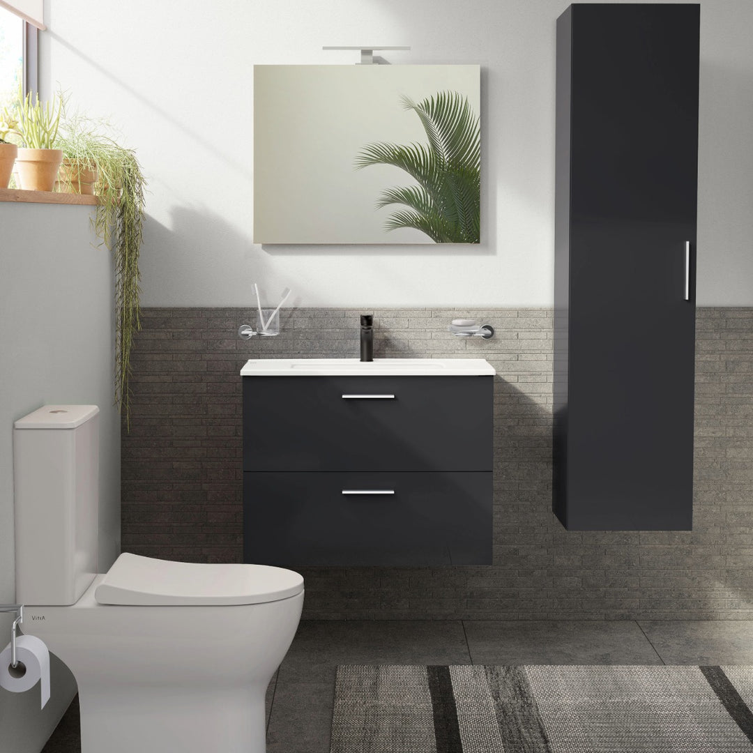 Vitra Mia 800mm Wall Hung 2 Drawer Washbasin Unit inc Basin - Anthracite