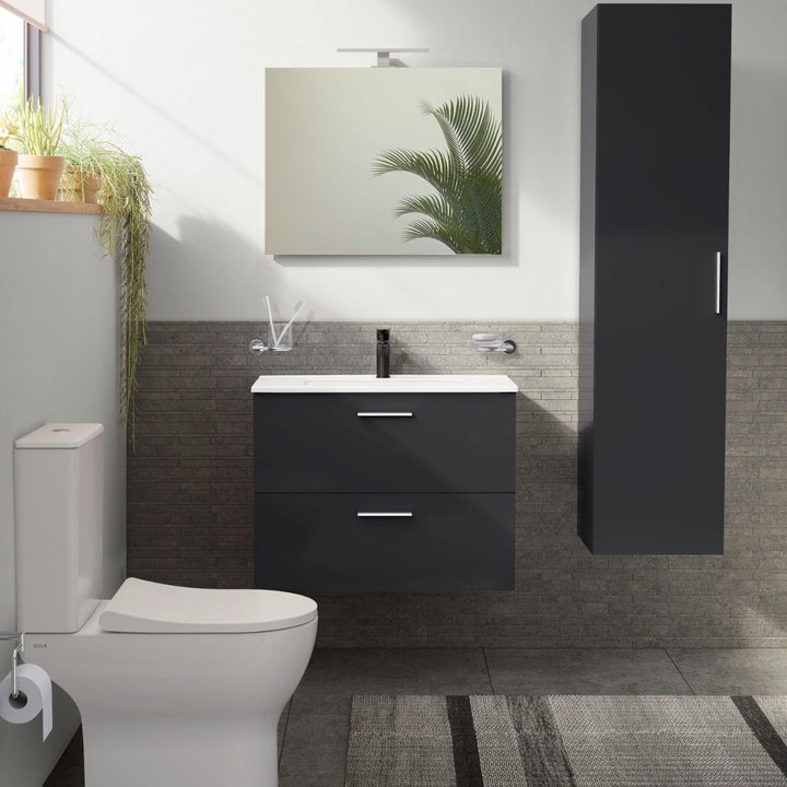 Vitra Mia 800mm Wall Hung 2 Drawer Washbasin Unit inc Basin - Anthracite
