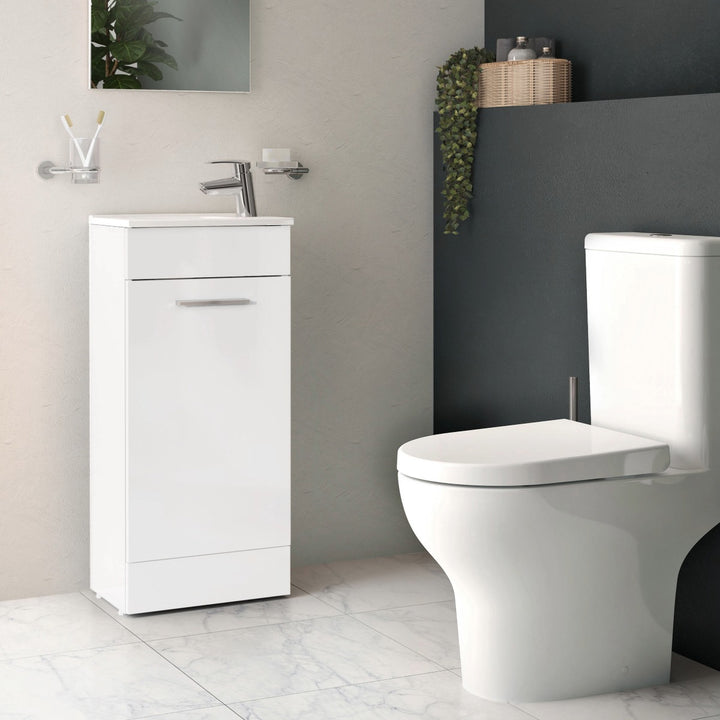Vitra Mia 400mm Floor Standing 1 Door Washbasin Unit inc Basin - White High Gloss