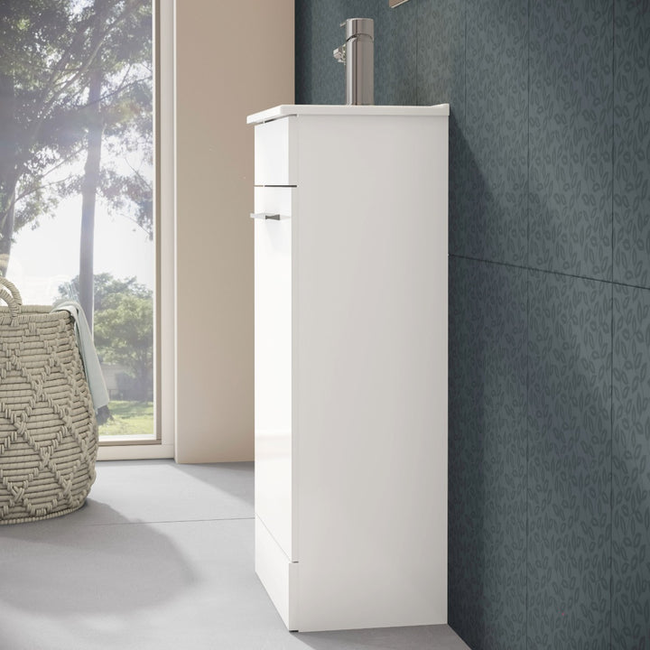 Vitra Mia 400mm Floor Standing 1 Door Washbasin Unit inc Basin - White High Gloss