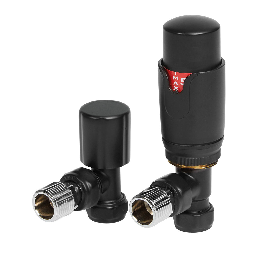 Eliseo Ricci Thermostatic Angled Radiator Valve Pack - Black