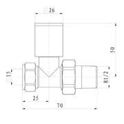 Eliseo Ricci Minimalistic Straight Radiator Valve - Anthracite - Technical drawing
