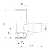 Eliseo Ricci Minimalistic Angled Radiator Valve - Chrome - Technical drawing