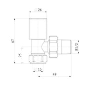 Eliseo Ricci Minimalistic Angled Radiator Valve - Black - Technical drawing