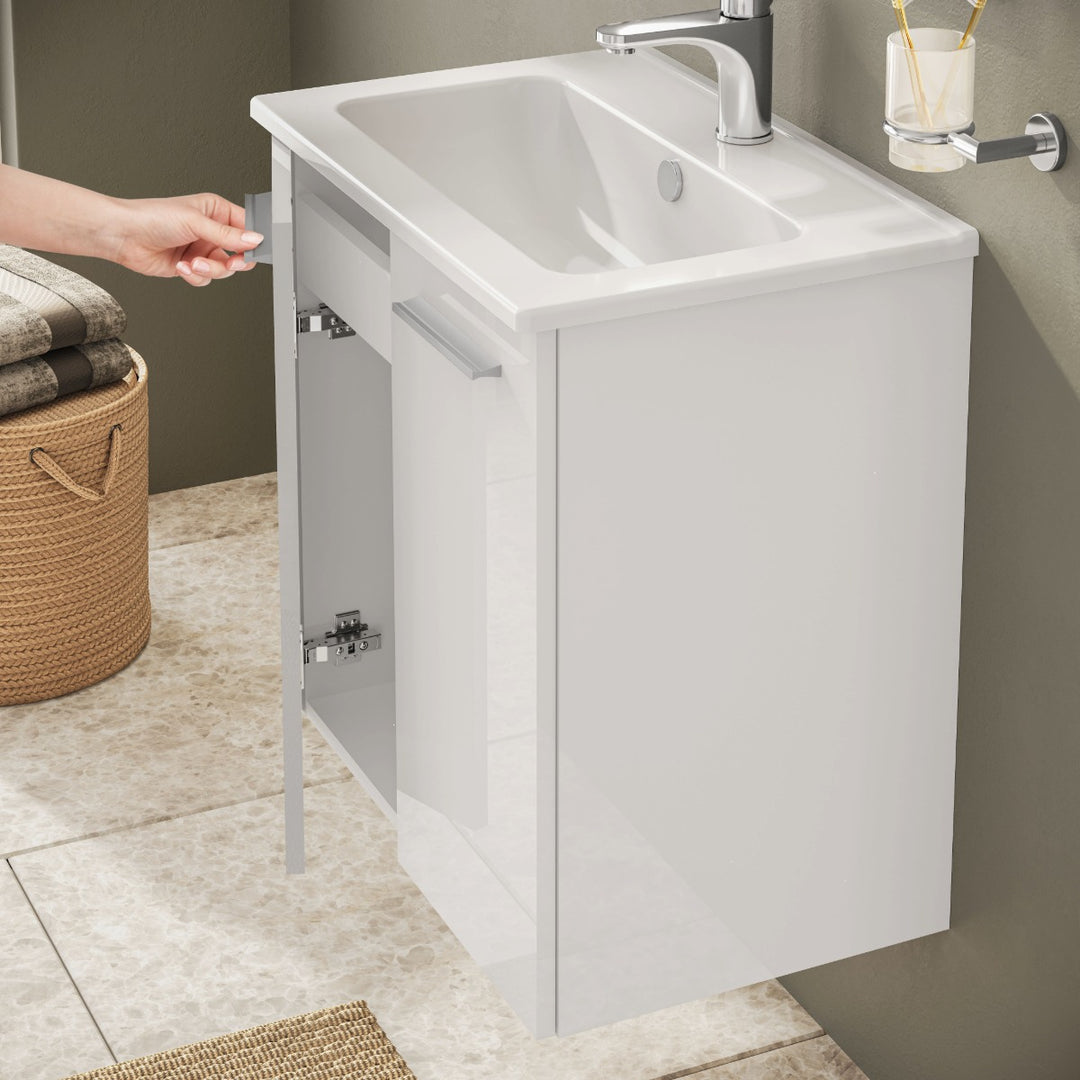 Vitra Mia 600mm Wall Hung 2 Door Washbasin Unit inc Basin - Gloss White
