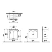 Vitra Mia 600mm Wall Hung 2 Door Washbasin Unit inc Basin - Gloss White - Technical drawing