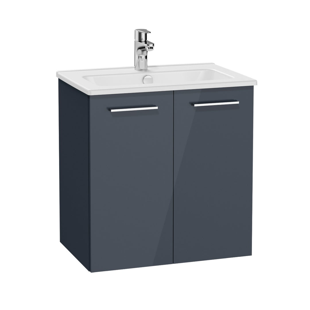 Vitra Mia 600mm Wall Hung 2 Door Washbasin Unit inc Basin - Anthracite