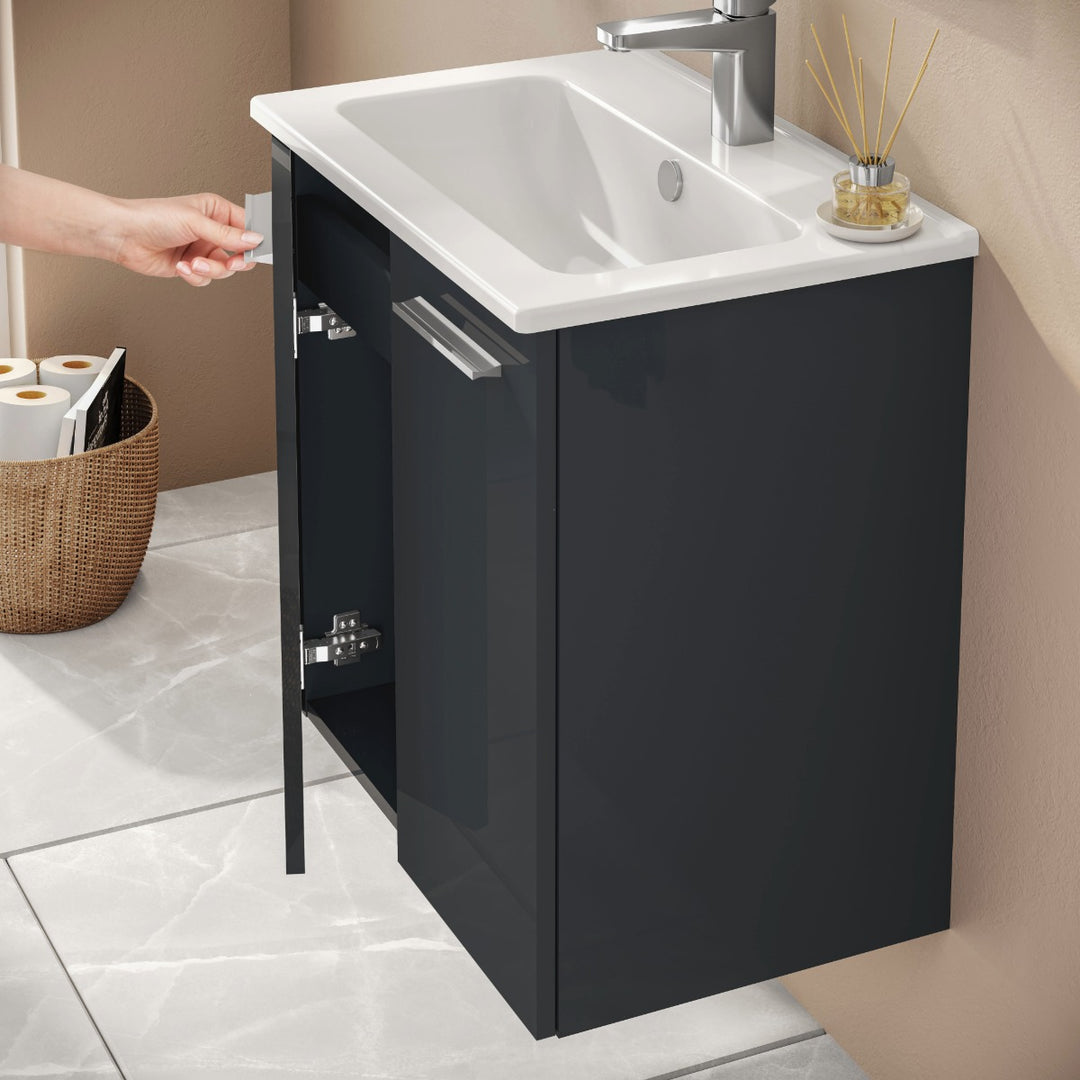 Vitra Mia 600mm Wall Hung 2 Door Washbasin Unit inc Basin - Anthracite