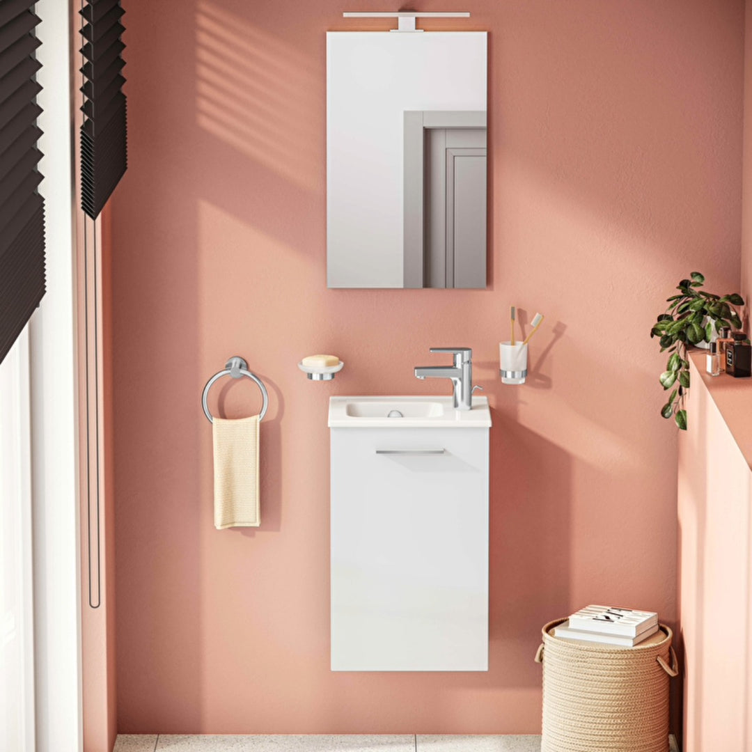 Vitra Mia 400mm Wall Hung 1 Door Washbasin Unit inc Basin - White High Gloss