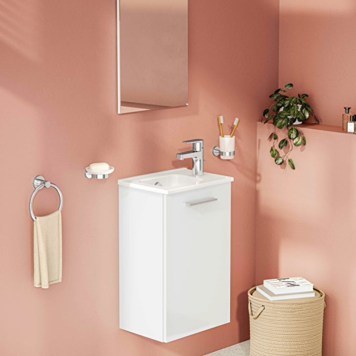 Vitra Mia 400mm Wall Hung 1 Door Washbasin Unit inc Basin - White High Gloss