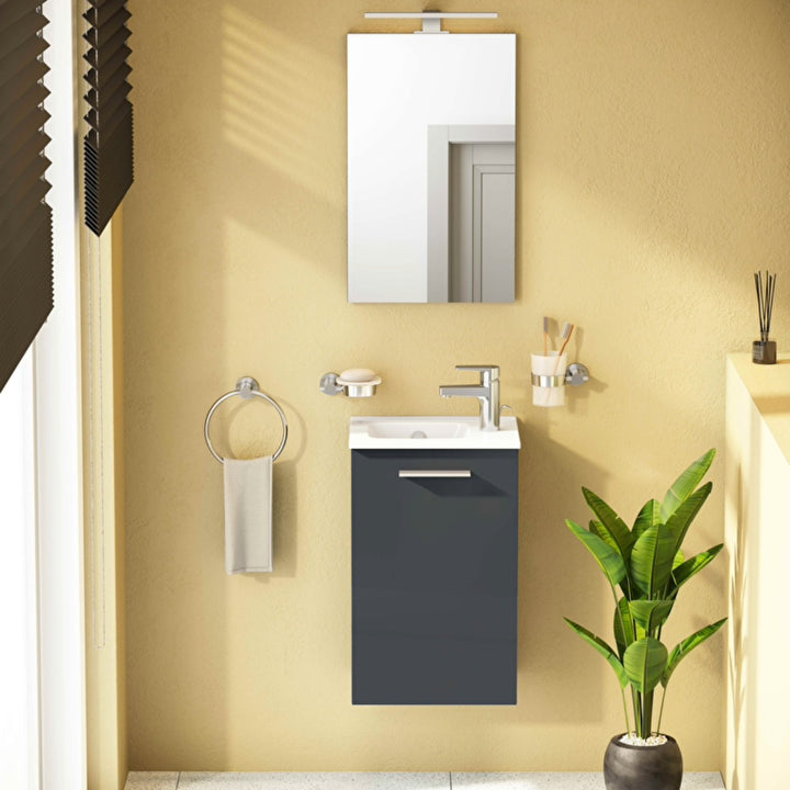 Vitra Mia 400mm Wall Hung 1 Door Washbasin Unit inc Basin - Anthracite