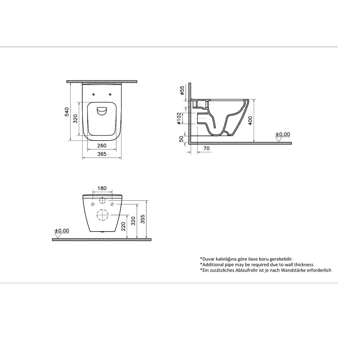 Vitra Integra Square Rimless Wall Hung Toilet with Soft Close Seat