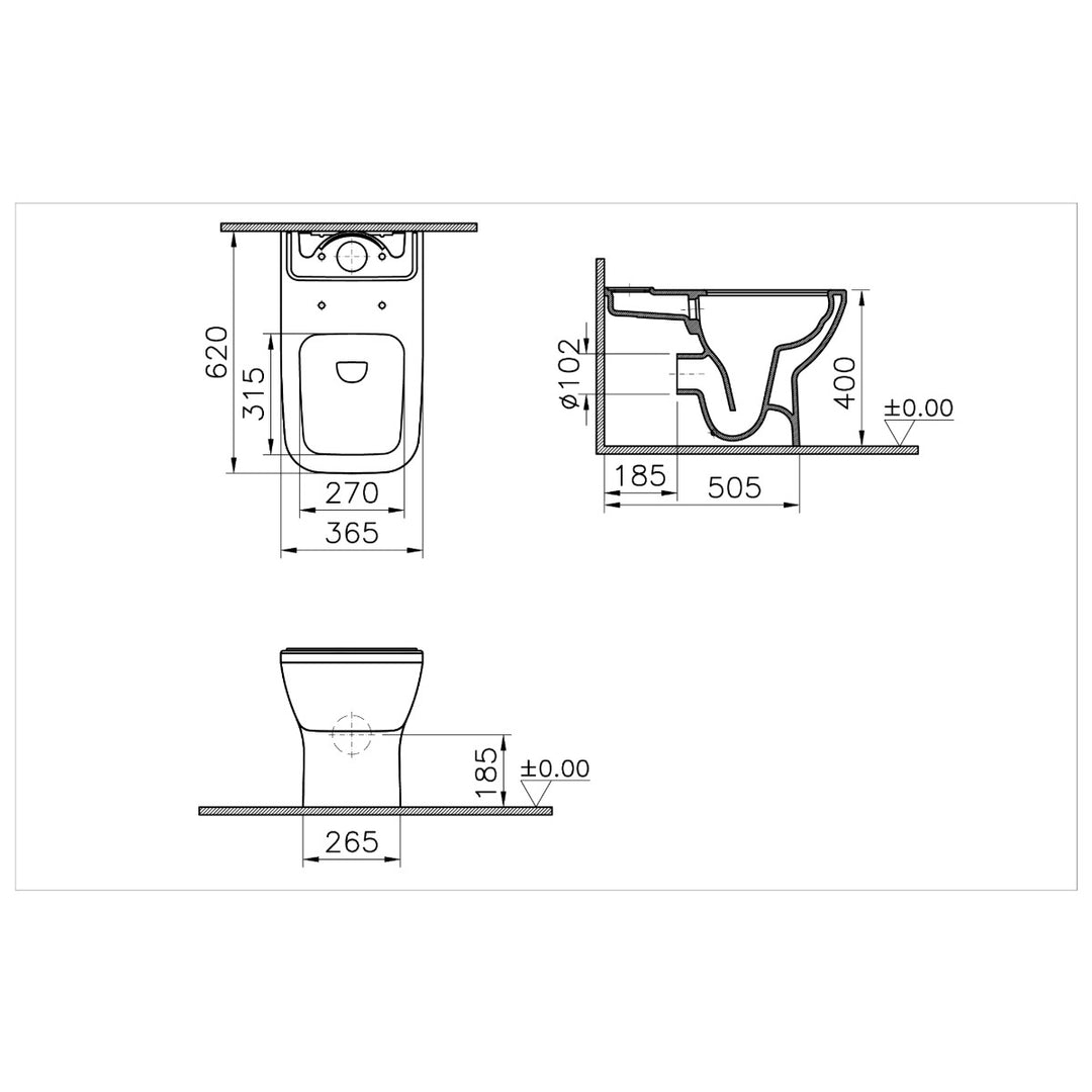 Vitra Integra Square Rimless Close Couple Back To Wall Toilet with Soft Close Seat