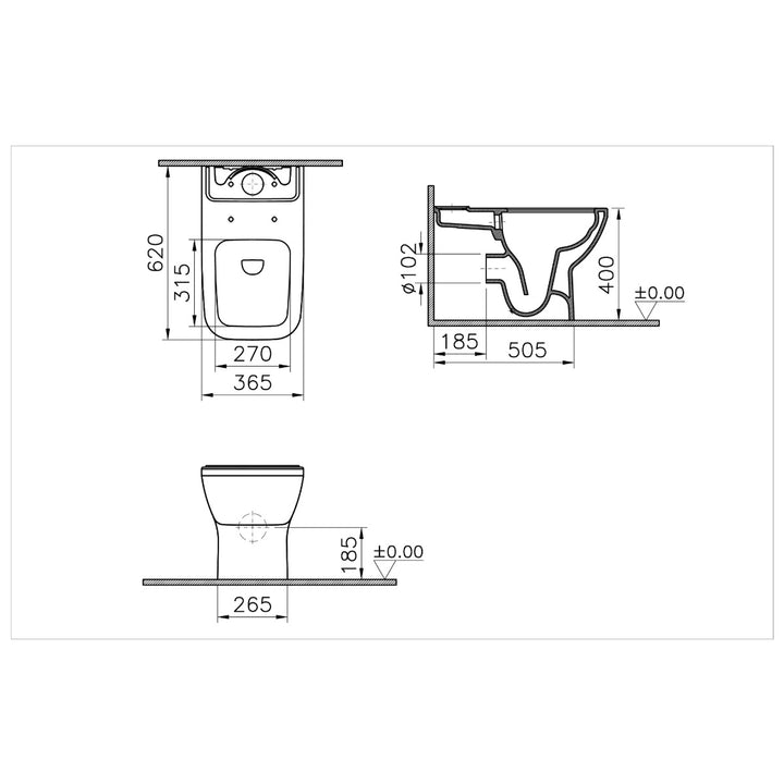 Vitra Integra Square Rimless Close Couple Back To Wall Toilet with Soft Close Seat