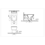 Vitra Integra Square Rimless Close Coupled Open Back Toilet with Soft Close Seat - Technical drawing