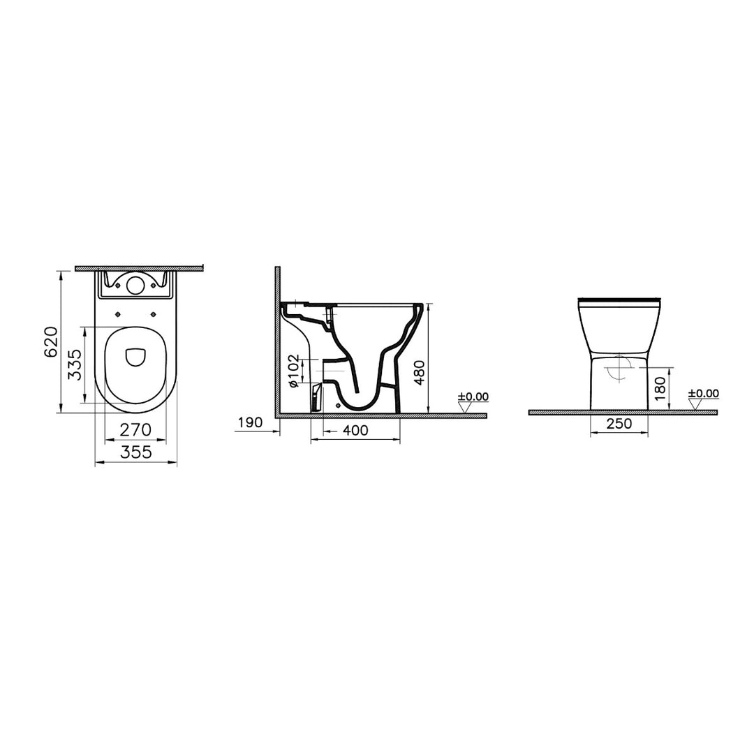 Vitra Integra Round Comfort Height Rimless Close Coupled Open Back Toilet with Soft Close Seat