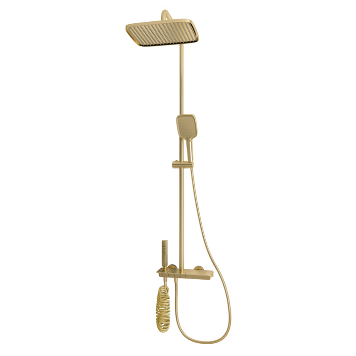 Exposed Thermostatic Shelf Shower Set - Brushed Brass