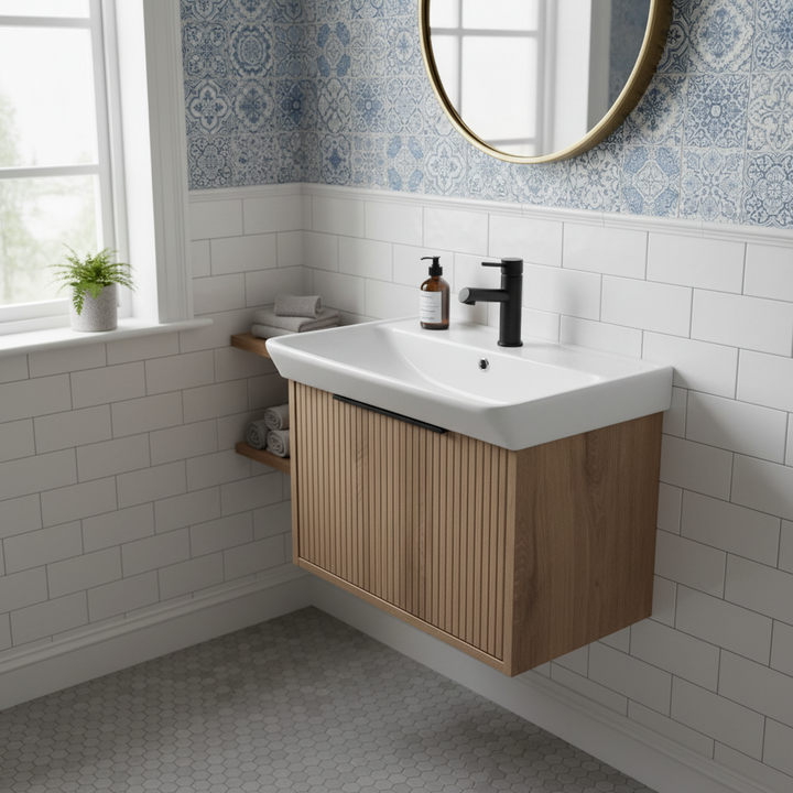 Josef Martin Lyon 600mm Wall Hung Vanity Unit &amp; Inset Basin - Acousta Oak