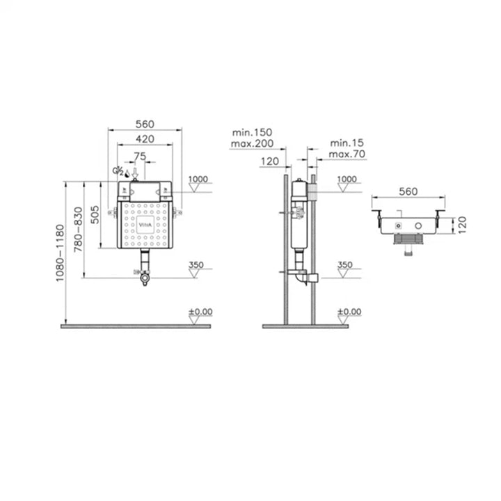 Vitra V-Care 73cm-83cm Concealed Cistern