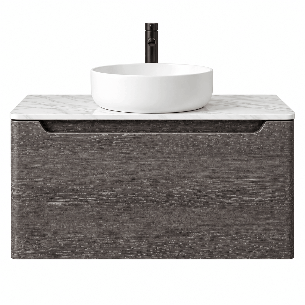 Camden 800mm Wall Hung Vanity Unit &amp; Worktop - Graphite Oak