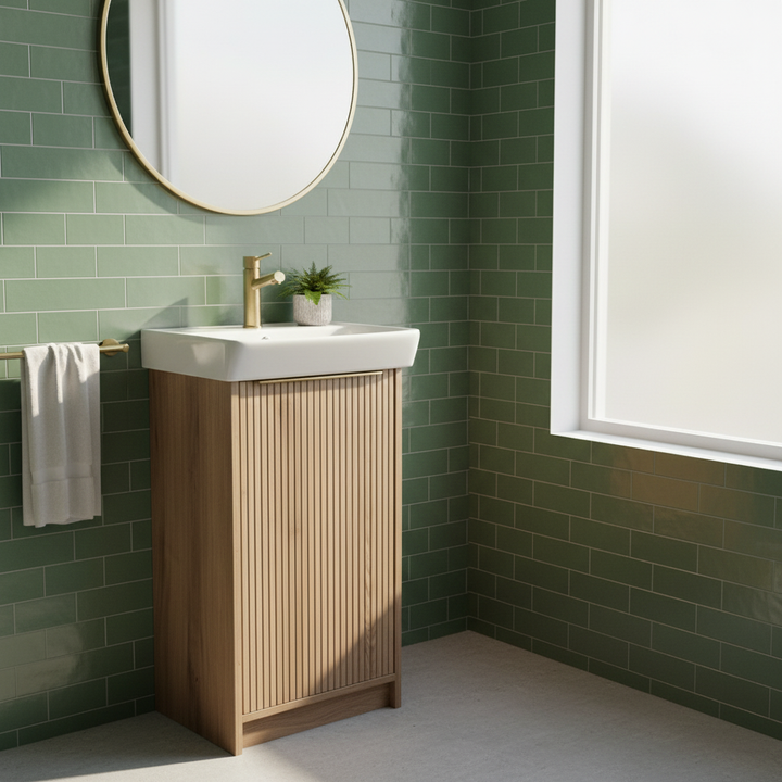 Josef Martin Lyon Cloakroom Floor Standing Vanity Unit &amp; Inset Basin - Acousta Oak