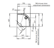 Neptune 800mm Porcelain White Quadrant Leak Free Shower Pod & Doors - Technical drawing