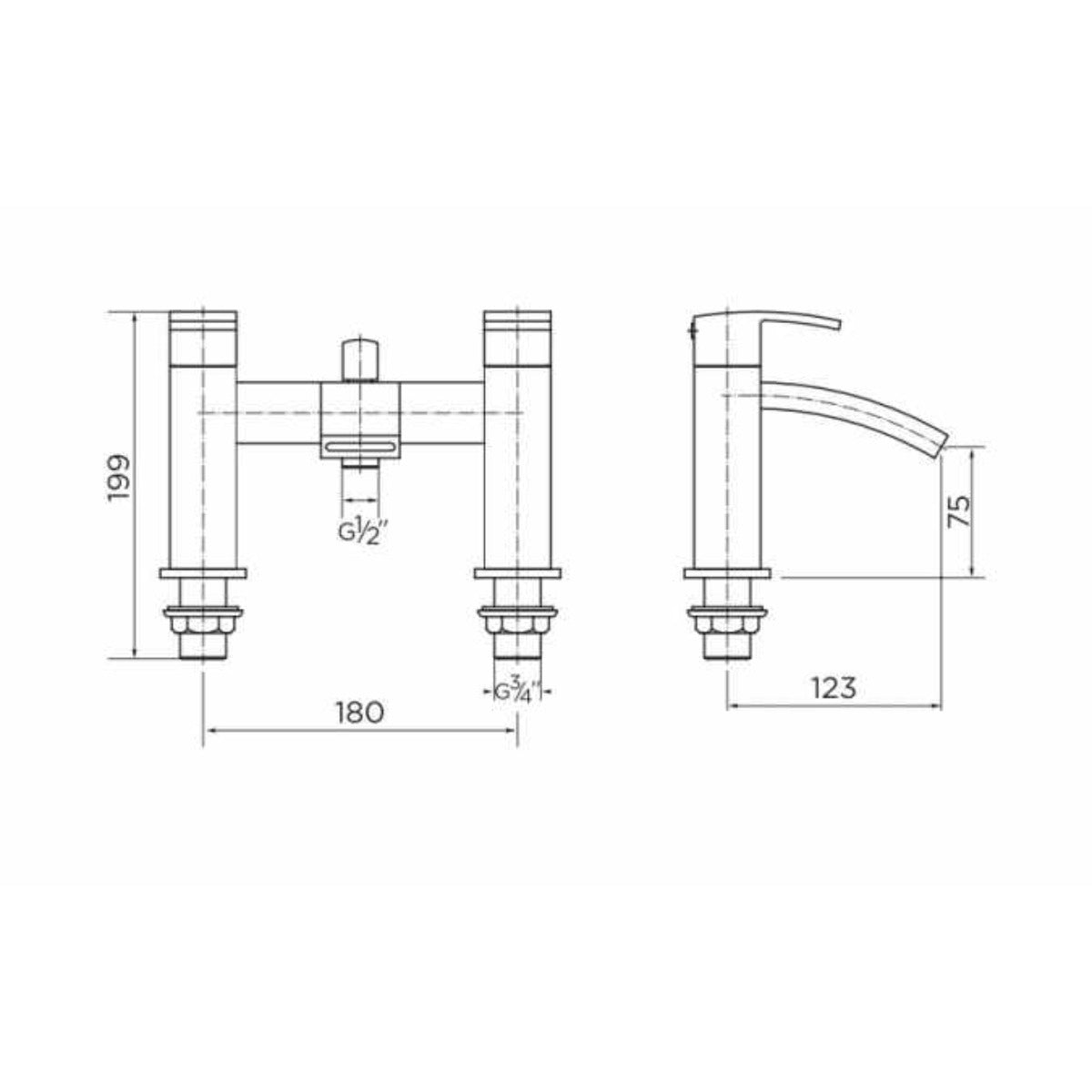Niagara Pimlico Bath Shower Mixer - Technical drawing