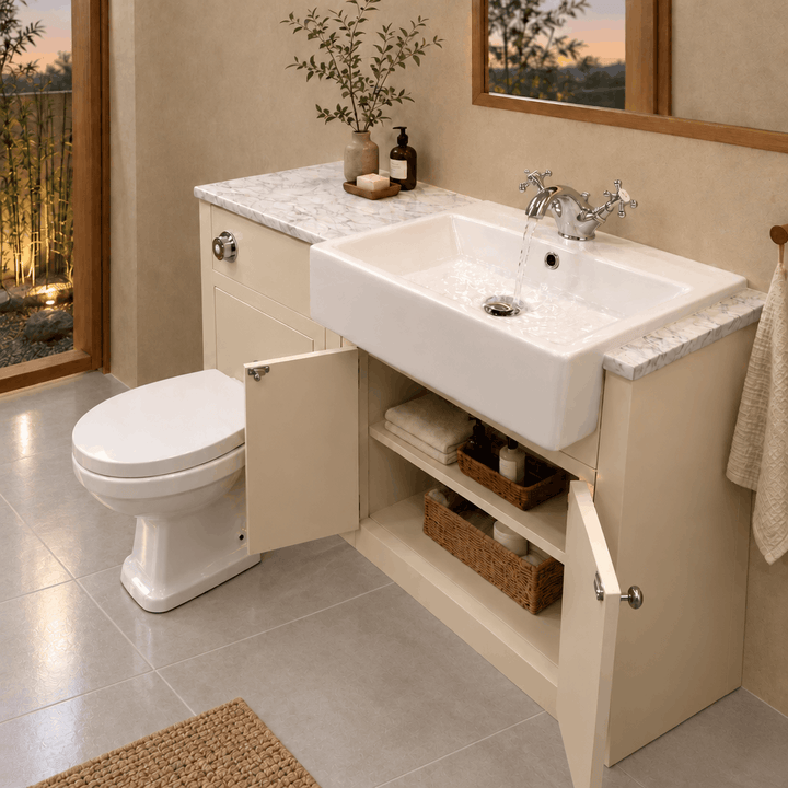 Etienne 600mm Vanity &amp; 500mm WC Fitted Furniture Run - Ivory