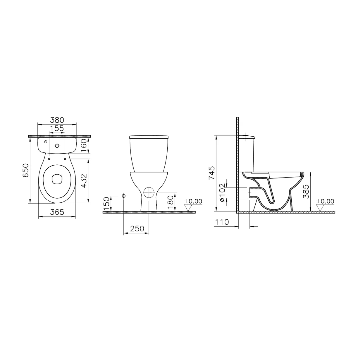 Ikoma 550mm Vanity, Vitra Toilet and Haworth Tap Deal - Technical drawing