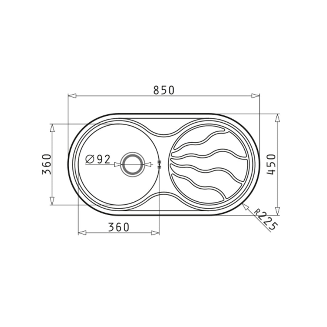 Pyramis SR Twig 850 x 450mm 1 Bowl 1 Taphole Sink