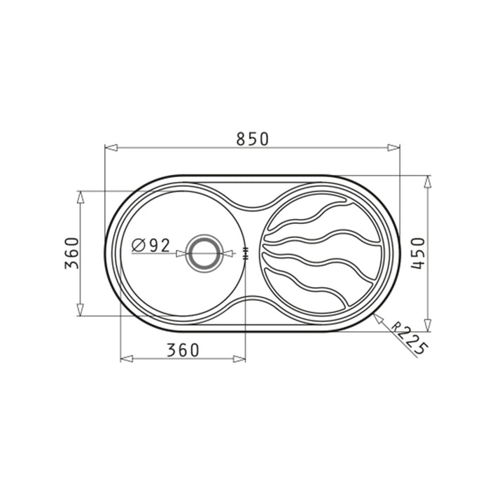 Pyramis SR Twig 850 x 450mm 1 Bowl 1 Taphole Sink