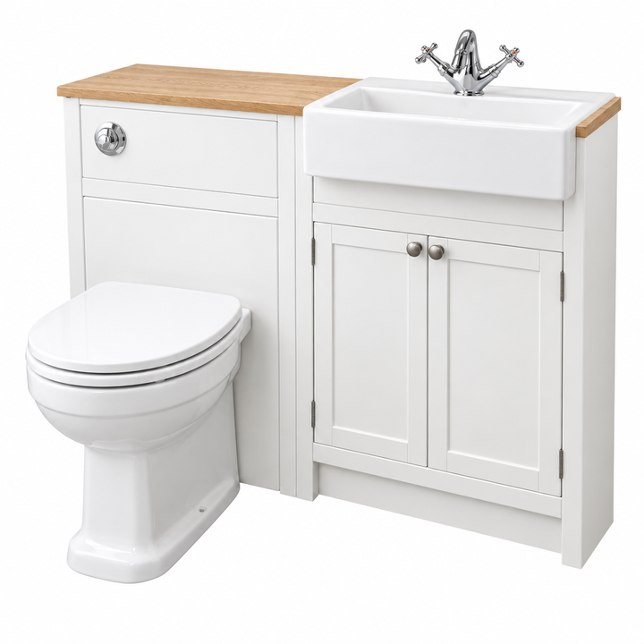 Etienne 600mm Vanity &amp; 500mm WC Fitted Furniture Run - Porcelain