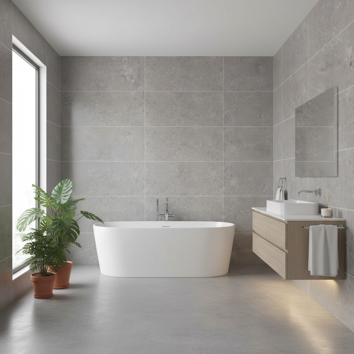 Lusso Panel Concrete Grey with 1000 x 400mm Tile Twin Pack - Satin