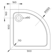 900mm Quadrant Shower Enclosure Bundle with Door, Tray and Waste - Technical drawing
