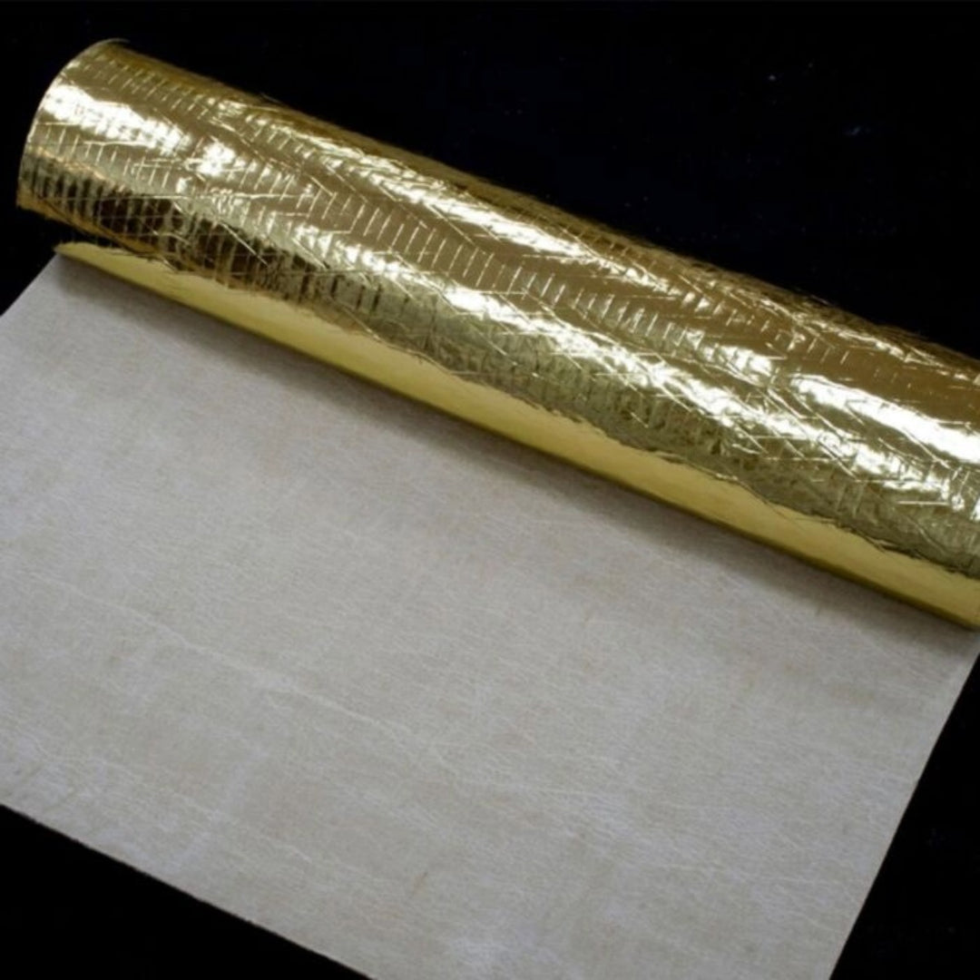 Lignum Additions Acousta Gold 3mm acoustic flooring underlay roll with integrated gold foil layer, providing 10sqm coverage and enhanced sound insulation.