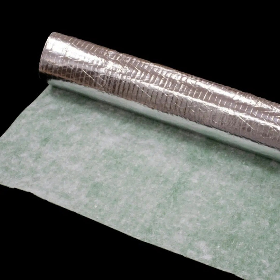 Lignum Additions Acousta Silver 2mm acoustic flooring underlay roll with integrated silver vapour-resistant layer, providing 10sqm coverage.
