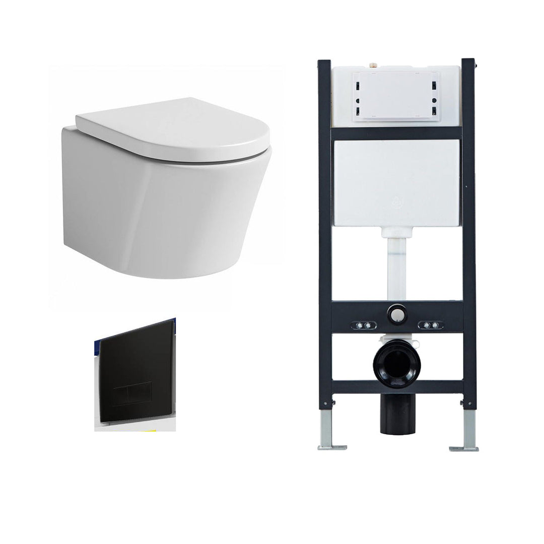 Modern Wall Hung Toilet with Wall Hung Frame and Black Flush Button
